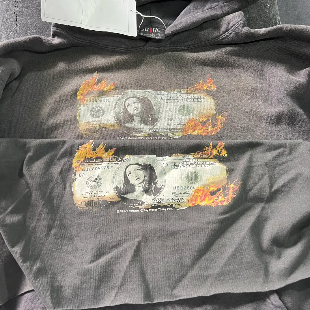 Printing proofing SAINT Mxxxxxx × PAY MONEY TO MY PAIN PTP_HOODIE/BRAND MONEY/BLK joint model PTP Virgin dollar hoodie washed black S-XL